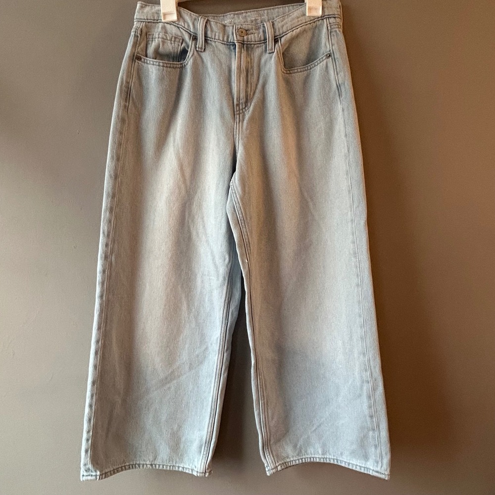 Old Navy Drapey Denim High‎ Rise Baggy Wide Leg Jeans Light Wash Blue Petite 6